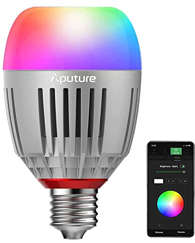 Aputure Accent B7C Bombillas Led Inteligentes 7W RGBWW, TLCI 96+ CRI 95+ 2.000-10.000K, Modo CCT/HSI/FX con Control de la App Sidus Link, Batería Incorporada/Alimentación de CA a Través de E26/E27
