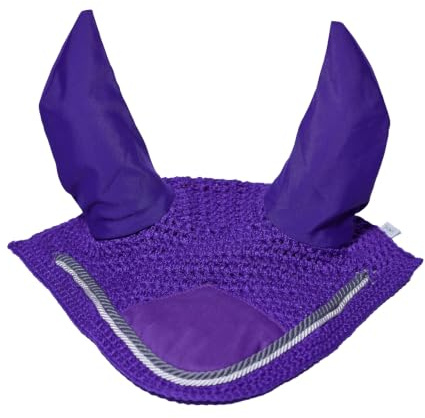 Spire Horse Soft Crochet Fly Veil Breathable Cotton Ear Net Hood Horse fly Control Masks Protector Bonnets (Full, Purple/Black-white)