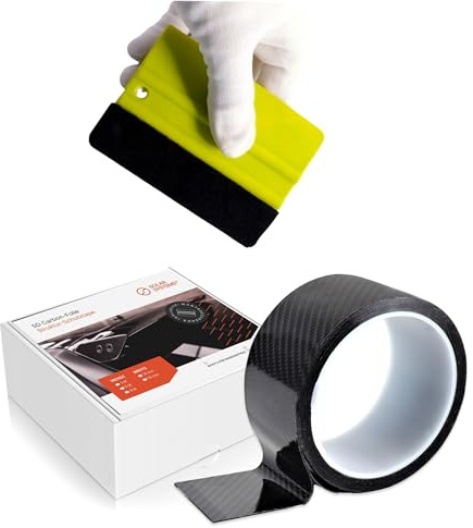 Solar Systems Protector de bordes de coche de carbono 5D + rasqueta – Lámina autoadhesiva de pintura de carbono – Negro 5 cm x 5 m