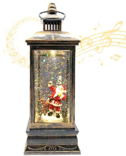 Marsyu Weihnachts Schneekugel Laterne, musikalisch beleuchtet mit Timer, rotierende Weihnachtsmann Wasserlaterne, glitzernde Weihnachtsdekoration, Geschenk