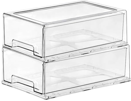 SIMPEXPE Stackable Storage Drawer, Clear Pull Out Plastic Food Fridge Organizer Bins for Home Office Pantry Shelf Organization