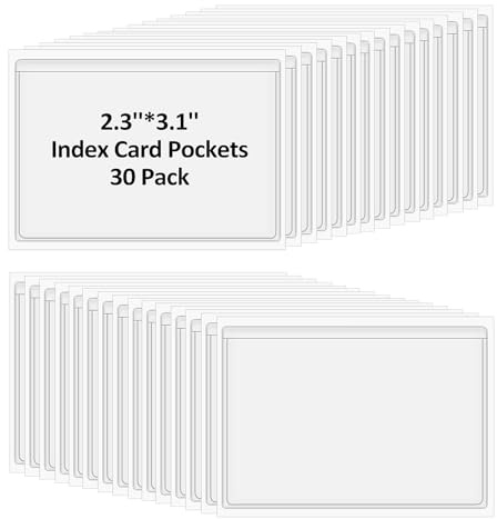 30 Pcs Self-Adhesive Index Card Holders Business Card Pockets Clear Plastic Labels Holders for Organizing Storage Bins Library Card Shelves (3.14 x 2.28 Inches)