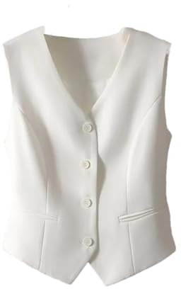Damen-Anzugweste, lässig, schmal, reduzierte Taille, ärmellos, kurze Weste, für Damen, weiß, 42