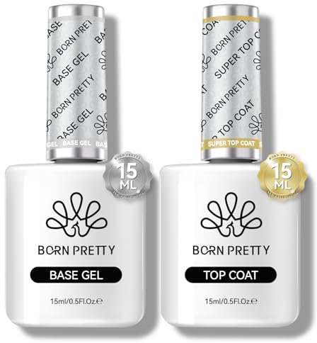 Born Pretty Base und Top Coat Gel U V Set 2X15ML - No Wipe Super Top Coat Gloss Base Gel Kein Absplittern Oder Abblättern und Lang Anhaltend Unterlack und Überlack Soak-Off U V/LED UV Nagellack