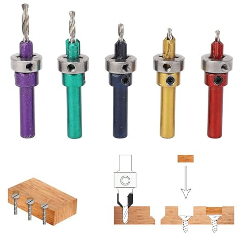 Set di Punte per Svasatore per Legno, Punte per Svasatore per Legno Regolabili in 5 Colori 2,8 a 4,0 Mm, Set di Punte per Svasatore per Legno per Foratura Legno Plastica Metallo