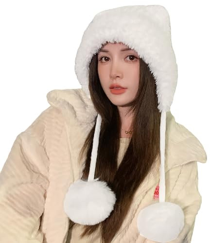 HUAMULAN Women Winter Sherpa Beanie Hats Knit Ear Flaps Peruvian Cover Ears Fleece Lined Ski Snow Hat Pompoms