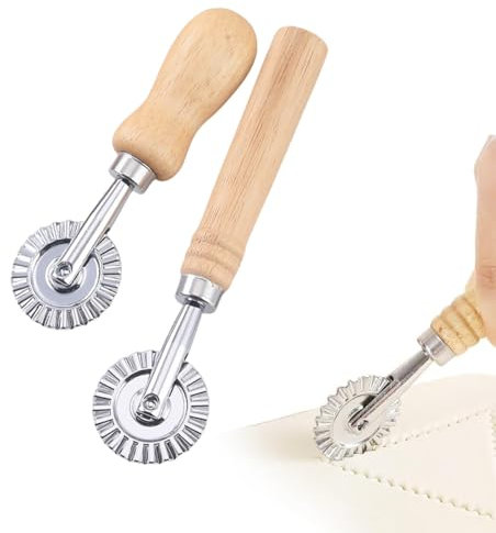 2 Piezas Rueda Cortadora Pasta, Rueda para Ravioli,Rueda de Acero Inoxidable Ondulada,Ueda Corte Pasta con Mango Largo y Corto de Mader Rueda de Pasteleri de Aleación de Zinc para Cocina
