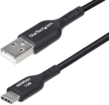 StarTech.com Cavo di Ricarica USB-A a USB-C da 3m - Cavetto di Carica Rapida Type-C fino a 3A, Cavo Dati USB 2.0, TPE - Nero