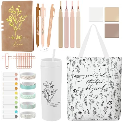 Patelai 29 Pcs Bible Study Supplies Journaling Kit with Christian Cup Tote Bag for Mother's Day Women Gifts Set for Friend Sister Mom Church Religious Birthday Gifts(White)
