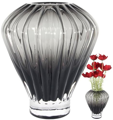 Vaso in Vetro Moderno – Vaso Decorativo di Design Fatto a Mano per Fiori, Tulipani, Rose – Ideale per Soggiorno, Camera, Tavolo o Matrimonio – Elegante Decorazione per la Casa – Nero