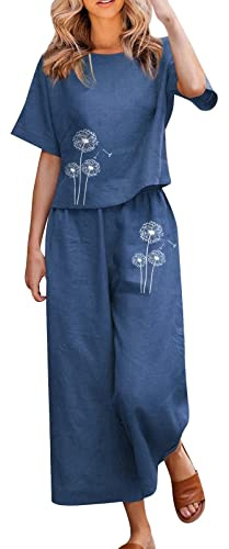 Elegant 2-delat set för dam sommar lös elegant skjorta casual byxor matchande plus storlek träningsoveraller gym bekväm hem kurvig strand andningsbar tvådelat set