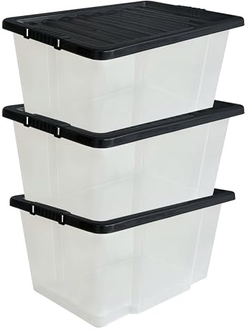 MantraRaj Storage Boxes with Lids 50L Under Bed Storage Box, Clear Multipurpose Nestable Stackable Plastic Storage Boxes,Clear Containers for Home, Kitchen, Garage, Office, Accessories -Pack Of 3