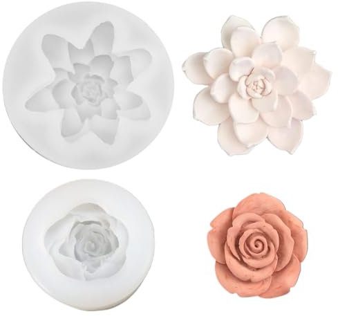 MOLZINY 2 PCS Moul Bougie Silicone Fleur Moules Rose en Silicone Forme 3D Rose Bougie Verser Fleur 3D pour Aromathérapie, Cadeau Fait à la Main