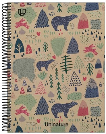 Unipapel - Cuaderno Reciclados a4 Tapa Dura, Cuadriculado 4x4, Cartón y Papel Kraft 100% Reciclados, 80 Hojas 90 gramos, Uninature Design Alaska, FSC Recycled 100%, Perfecto Material Escolar