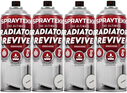 SPRAYTEKK Radiator Spray Paint | Heat Resistant up to 170°C | All-in-One Primer, Undercoat & Topcoat | Fast Drying, Anti-Rust | For Radiators, Pipes, Boilers & Hot Water Tanks (Satin White, 4)