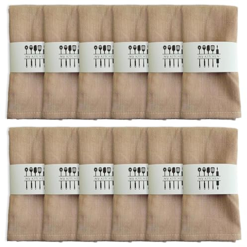 Tygservetter, linneservetter, 12-pack 40 x 40 cm, högkvalitativ bomull, 100 % naturliga tygservetter, kökstygservetter bordsdekoration för jul, ädelt bröllop, födelsedag (kaki)