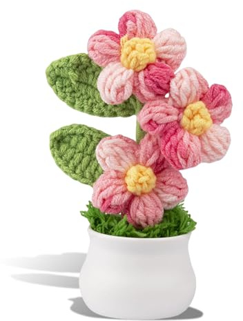 Kotkiddy Gehäkelte Blumen Häkeln Blumentopf, Farbverlauf Blumen, Künstliche Blumen für Blumendeko, Geschenk für Valentinstag. (Farbverlauf Rosa)