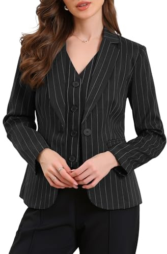 Allegra K Blazer a Righe da Donna, con Revers Un Bottone, Maniche Lunghe, Giacca da Lavoro e Ufficio Nero XL