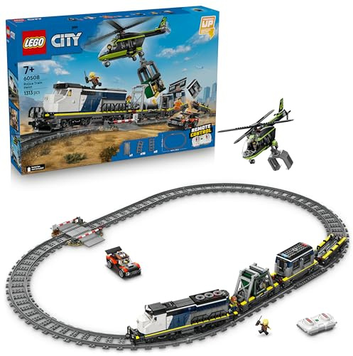 LEGO City Police Train Heist Toy - Remote Control Train Model Kit w/Circular Track, Helicopter, Rally Car & 6 Minifigures - STEM Birthday Gift for 7+ Year Old Boys - 60508