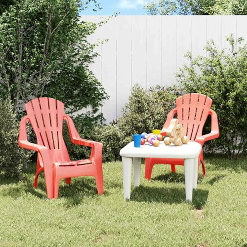 WRJENFSC Lot de 2 chaises de Jardin pour Enfants 37x34x44 cm PP Rouge Aspect Bois, siège 15 cm du Sol, 25 kg Maxi, Convient à bébé de 1-3 Ans pour Balcon terrasse Camping
