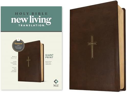NLT Giant Print Bible, Filament Enabled (Leatherlike, Rustic Brown Gold Cross, Red Letter)