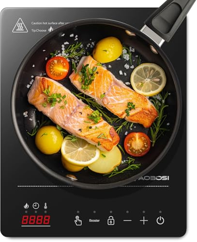 Aobosi Single Induction Cooker,Portable Induction Hob with Ultra-thin Body(32 * 26 * 4.2),20 Power and Temperature levels,Booster Function 2000W,Safety Lock,10H Timer,Black