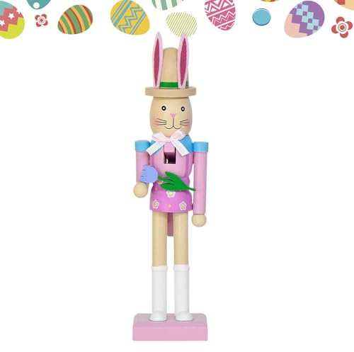 Genérico Cascanueces De Conejo De Pascua 2025 | 25 Cm Figura Decorativa De Conejos para Decorar La Mesa | Cascanueces De Conejo De Madera Grande | para Chimenea, Escaleras, Patio, Balcón O Hogar
