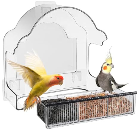 Mangiatoia per uccelli, piatto di cibo rimovibile, trasparente, resistente alle intemperie, in acrilico, per osservare animali selvatici in giardino, sul balcone e nel cortile