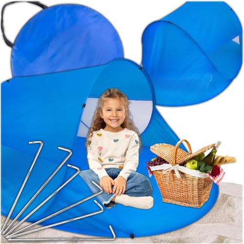 KRUMAD Refugio de playa Pop Up 200 x 120 x 85 cm, gran tienda de playa para bebés y adultos, tienda de campaña autoensamblable con protección solar UV 50+, protección contra el viento para playa