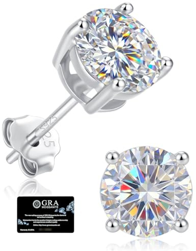 Moissanite Round Cut D Color VVS1 Created Diamond Earrings, 925 Sterling Silver Gold Stud Earrings, Hypoallergenic Brilliant Round Cut Earring Moissanite Jewelry 3-7MM
