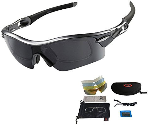 VILISUN Sportbrille Fahrradbrille Polarisierte Sport Sonnenbrille Unisex mit UV400 5 Wechselgläser für Outdooraktivitäten wie Radfahren Laufen Klettern Autofahren Angeln Golf