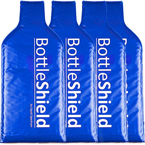 Reusable Wine Protector Travel Bag by Bottle Shield (4-Pack) - Bubble Cushioning Wrap Suit | Unbreakable Bottle Sleeve, Leak Proof - Wine Tote Bags Accessory for Suitcase Luggage, Blue