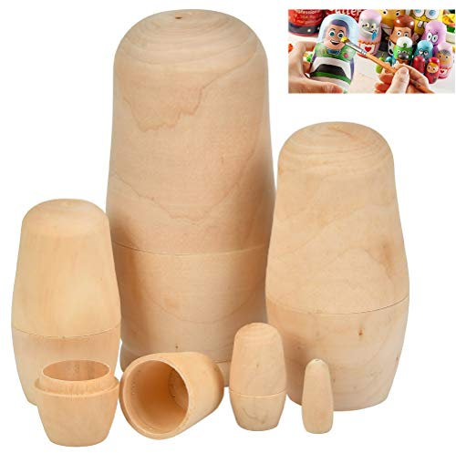 FOCCTS Wooden Nesting Dolls, Unpainted Russian Dolls, Set of 6 Russian Matryoshka Stacking Dolls Wooden DIY Matryoshka Doll Handcraft Supplies for Sculpture Crafting Educational Teaching