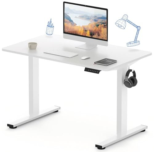 FLEXISPOT ONE PIECE Electric Standing Desk Height Adjustable Standing Desk Sit Stand Desk Adjustable Desk Stand Up Desk for Home Office (100 * 60cm White Frame+ White Desktop)