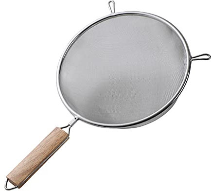 Setaccio in Acciaio Inox da Cucina Con Manico in Legno - Scolapasta Fine Premium a Punta per Filtrare La Farina e Setacciare
