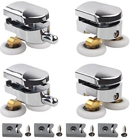 Gtwinsone 4pcs Shower Door Rollers 23mm Shower Sliding Door Wheels 2 Top & 2 Bottom Chrome Shower Runners with Anti-Collision Block and Stainless Steel Screws Fittings for Curved Glass Doors 4-6mm