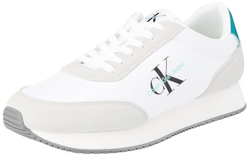 Calvin Klein Jeans Herren Runner Sneaker mit Logo, Mehrfarbig (B White/Oyster Mushroom/Tint), 45