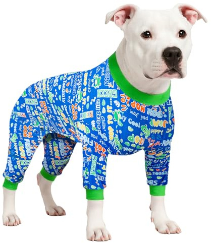 LovinPet Dog Pajamas Bodysuit for Giant Dogs -Dog Onesie with UV Protection & Anxiety Calming Shirt,Pitbull Dog Clothes, Pet Pajamas for Dogs, Cotton Jumping Frogs Print,XL