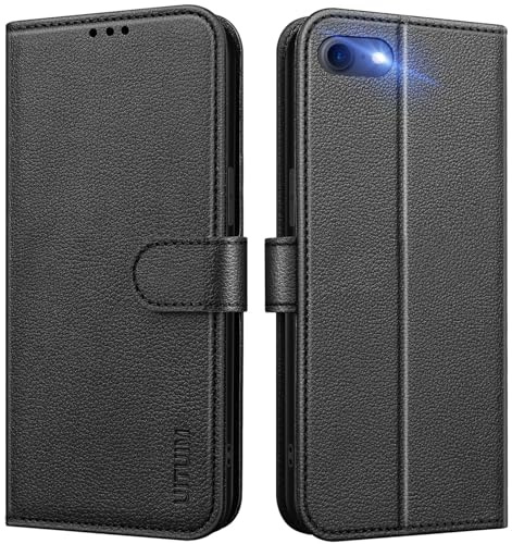 UITUIM Coque pour iPhone SE 2022 / iPhone SE 2020 / iPhone 8/iPhone 7/iPhone 6S/iPhone 6 Coque Etui Portefeuille Cuir avec Rabat Porte Carte Clapet Flip Case Étui Housse Coque de Protection,Noir