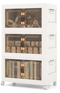 GOPLUS Cajonera de Almacenamiento Apilables Blanca con Cajones, Caja Organizador de PP con Ruedas, Asa, Tapa y Puertas para Sala de Estar, Dormitorio, Estilo Moderno (49,5 x 31,5 x 86 cm)