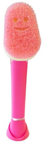 Scrub Daddy Dish Daddy Spülschwamm mit Spülmittelspender - Innovative Haushalt Flaschenbürste mit auswechselbarem Kopf - Temperaturempfindlicher Schwamm für sanfte und kraftvolle Reinigung - Rosa