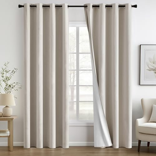 MIULEE Gardinen Vorhänge Verdunklungs Vorhang Gardine Wohnzimmer Blickdicht Leinen Gardinen mit Ösen Thermovorhang Kälteschutz Fenster Modern Schlafzimmer Balkontür Küche Beige 140 x 245 cm