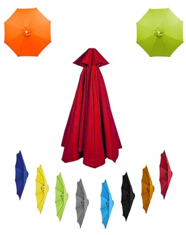 Patio Cubierta De Tela para Parasol 200cm 6 Varillas Jardín Cubierta De Tela para Parasol 270cm Mercado Mesa Repuesto para Sombrilla 300cm (Solo Toldo)(Roja,2.7m/8.86ft)