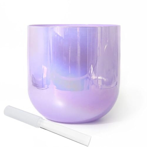 Ciotola di cristallo alchemico viola trasparente da 6 pollici, ciotola sonora curativa, ciotola dei chakra regalo for meditazione yoga, con percussore in acrilico e anello di tenuta(B Note)