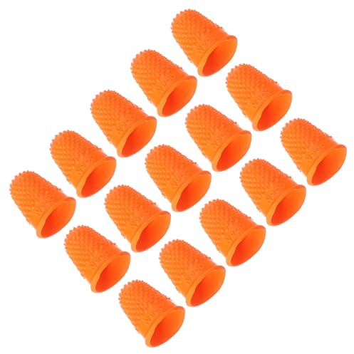 PATIKIL Gummifingerspetsar, 15-pack silikon tumfingertoppsskydd fingerbarnsängar skydd skyddsdynor fingerborg grepp för kontorsräkning sömnad, orange XS storlek