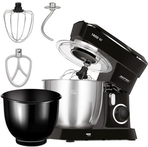 MPM Planetarische Küchenmaschine MRK-25 - Multifunktional Mixer Küche 4,5l - Küchengeräte Vielseitig Einsetzbar 1400W - Zwei Schüsseln - Drei Austauschbare Rührbesen