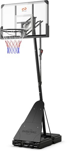 GOPLUS Canasta de Baloncesto Portátil, Altura Ajustable 1,5-3,05m, Tablero Irrompible 112cm, Tablero de Rebote en la Base, Soporte de Baloncesto Interior/Exterior para Niños Adolescentes y Adultos