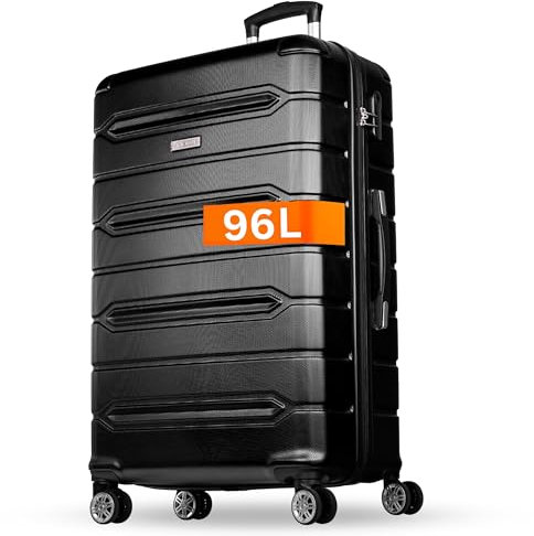 NOWI Hartschalenkoffer XL Groß – 96L Volumen – 8 Rollen 360° drehbar – Leichter ABS Koffer mit Zahlenschloss & Teleskopgestänge – Reisekoffer, Koffer Groß, Koffer, Trolley (schwarz, XL)