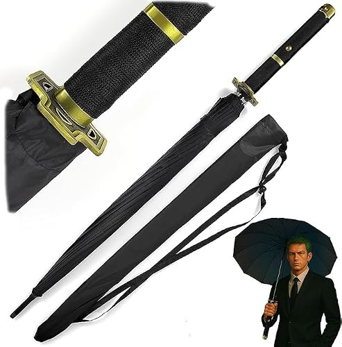 Swords and more One Piece Ombrello, Versione Premium 16K, Ombrello Anime grande Katana Spada Samurai, Ombrello da sole con protezione UV resistente alle tempeste con manico lungo, 100 cm
