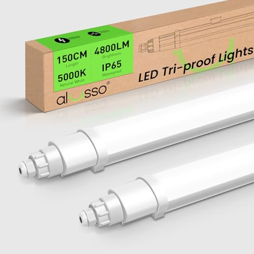 ALUSSO LIGHTING Lot de 2 Réglette LED 150cm, 48W 4800LM 5000K Neutre Blanc IP65 Extérieur étanche Neon LED, Tubes Lumineux pour Garage, Cave, Entrepôt, Bureau, Atelier, éclairage de cuisine